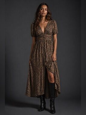 Anthropologie Brown and Black Leopard Maxi Dress